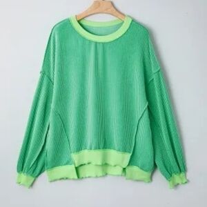 Vibrant Two Tone Green Oversized Knit Top Size XL NWOT